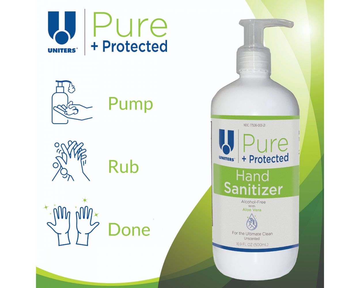 UNITERS PURE + PROTECTED HAND SANITIZING LIQUID (ALCOHOL FREE) - 500 ml - 2 Pack